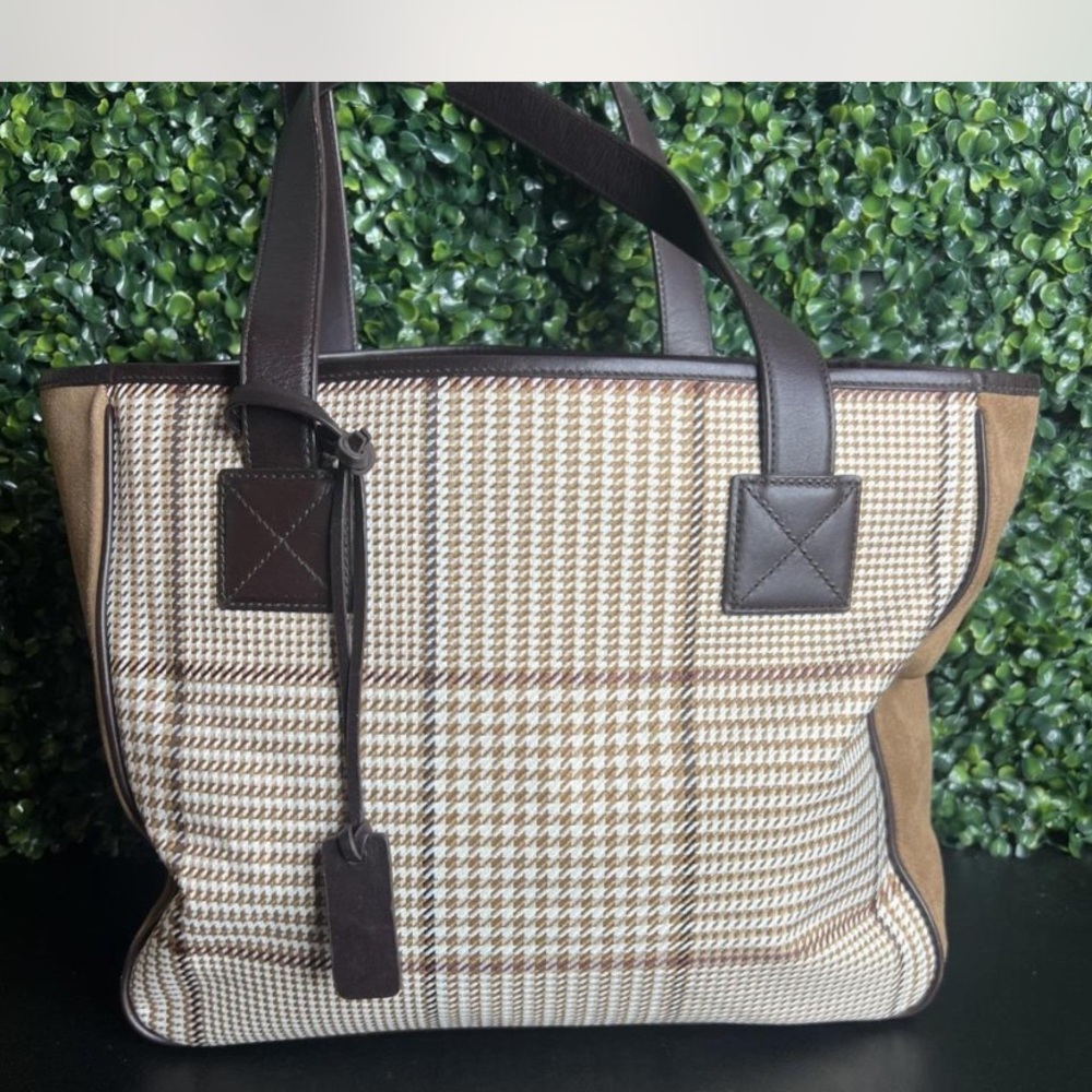 Ralph Lauren Brown Plaid Tote Bag